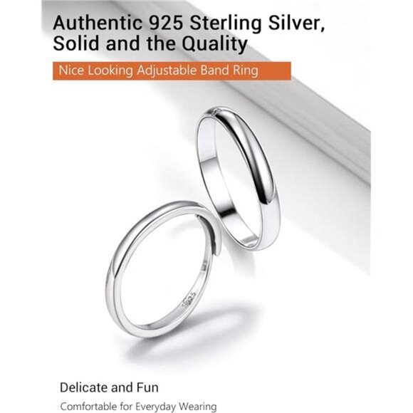 925 Sterling Silver Adjustable Open Ring for Women, Solid Sterling Silver Ring - Picture 5 of 8